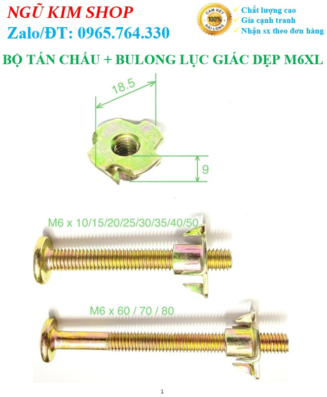 TÁN CHẤU KÈM BULONG LỤC GIÁC DẸP M6 x L THEO BỘ