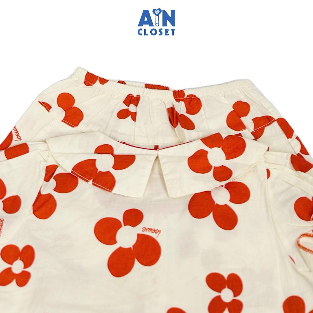 Bộ quần áo ngắn bé gái họa tiết Hoa 4 cánh đỏ cotton - AICDBGBL384Z - AIN Closet