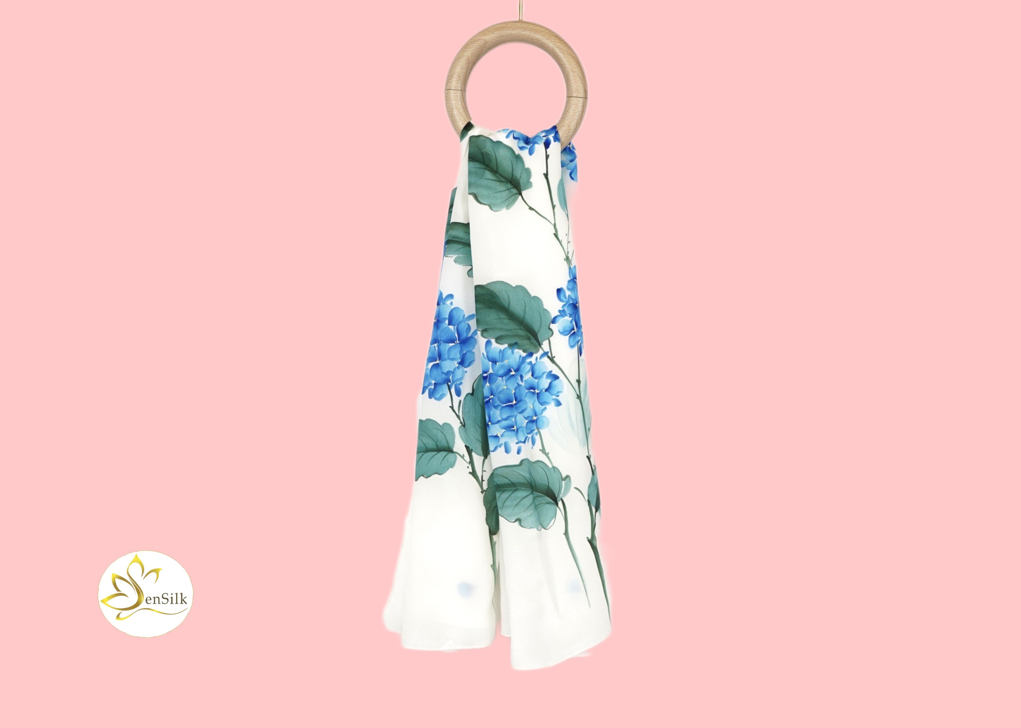 Silk Hand Painted 100% Pure Silk - Khăn Lụa Cao Cấp Vẽ Tay Cẩm Tú Cầu - Quà Tặng Khăn Lụa