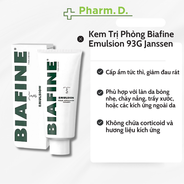 [CHÍNH HÃNG] Kem Làm Dịu Vết Phỏng Biafine Emulsion 93G Janssen Kem Bôi Phỏng, Ban Đỏ Thứ Phát