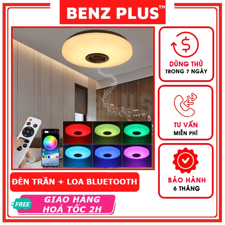 Đèn led ốp trần thông minh trang trí phòng khách, phòng ngủ, phòng ăn tích hợp loa bluetooth điều khiển qua App, remote