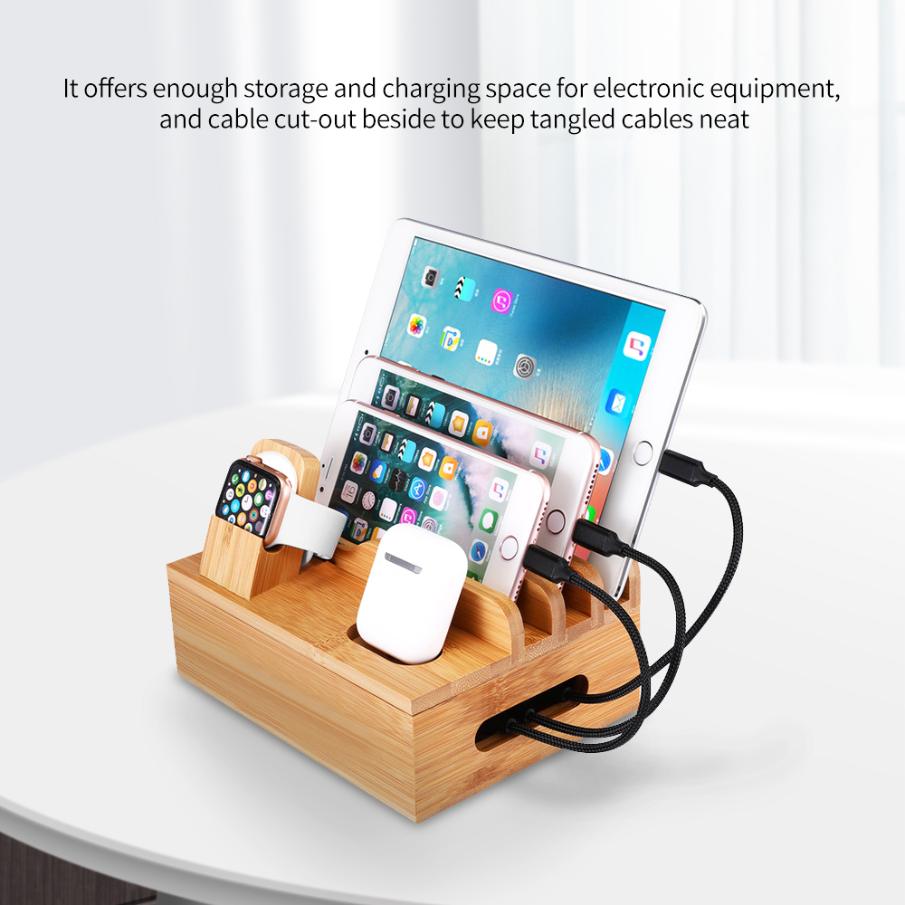 Giá đỡ máy tính để bàn 3 trong 1 bằng tre cho điện thoại di động máy tính bảng  iPad Apple Watch Airpods