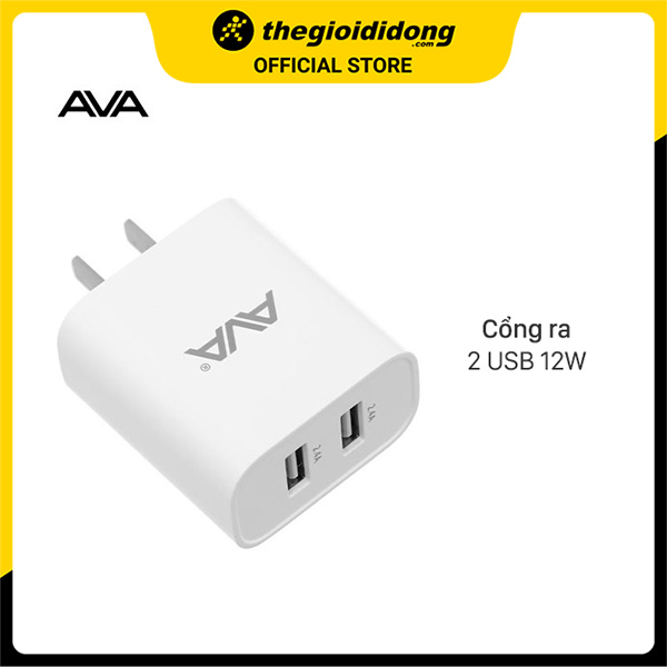 Adapter sạc 2 cổng USB 12W Dual AVA JC78 Trắng - Hàng Chính Hãng