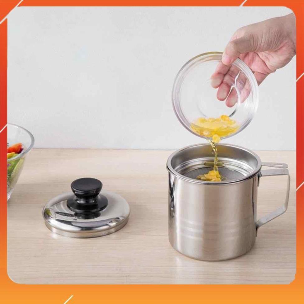 Ca Lọc Dầu Ăn Có Lưới Lọc Cặn Bằng INOX 304. Bình Đựng Dầu Chiên Lọc Cặn Dung Tích 1,2L.