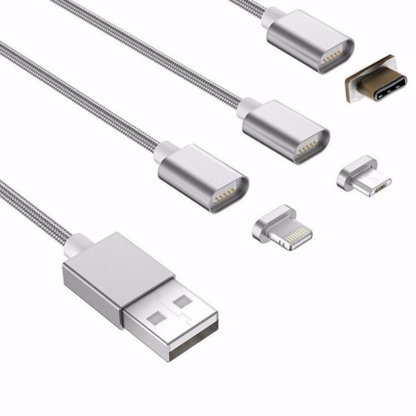 Cáp sạc điện thoại từ tính nam châm hít Type C, iphone, samsung 3 đầu