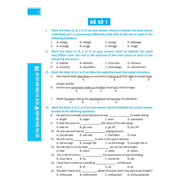 Đột Phá Tiếng Anh Điểm 9+ (Bộ Đề Thi Tiếng Anh Vào Lớp 10) - Có Đáp Án (Tái Bản 01)