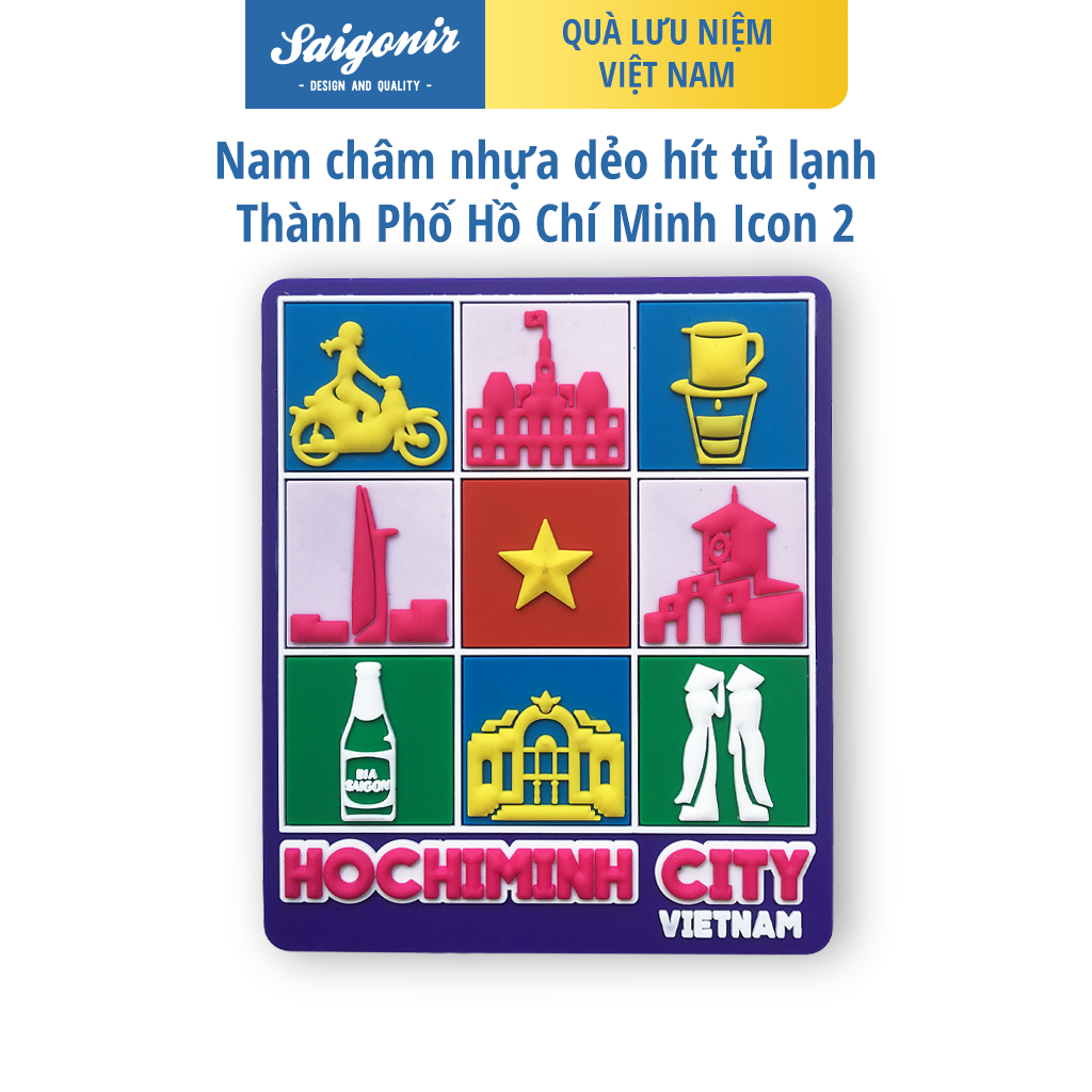 Nam Châm Hít Tủ Lạnh Saigonir Hình Ảnh Thành Phố Hồ Chí Minh (Uỷ Ban, Bitexco, Chợ Bến Thành, Áo Dài) Nền Tím Chất Liệu Nhựa Dẻo PVC Kích Thước 8*6.76cm Phù Hợp Làm Quà Sinh Nhật, Quà Lưu Niệm Cho Người Nước Ngoài