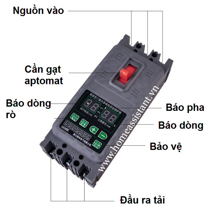 Aptomat Bảo Vệ Mất Pha Chống Giật Quá Tải Động Cơ Máy Bơm 3 Pha 380V 100A MP-100A