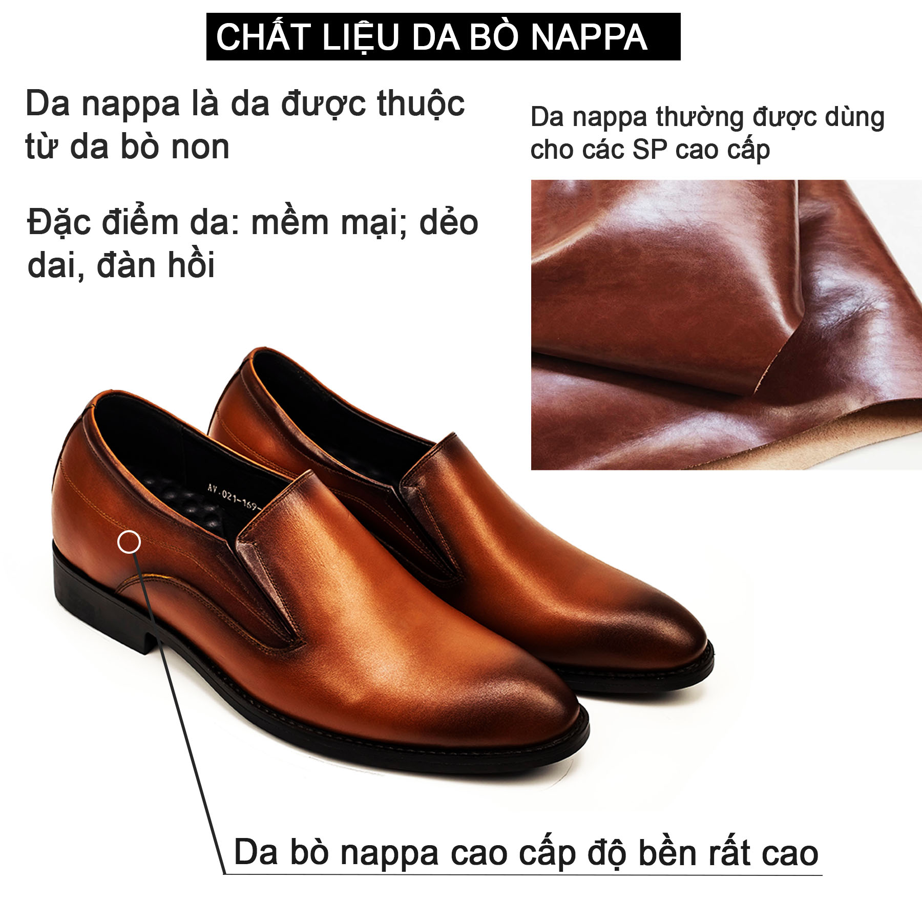 Giày lười da tăng chiều cao nam Bụi Leather G112 - Da bò Nappa cao cấp - Bảo hành 12 tháng