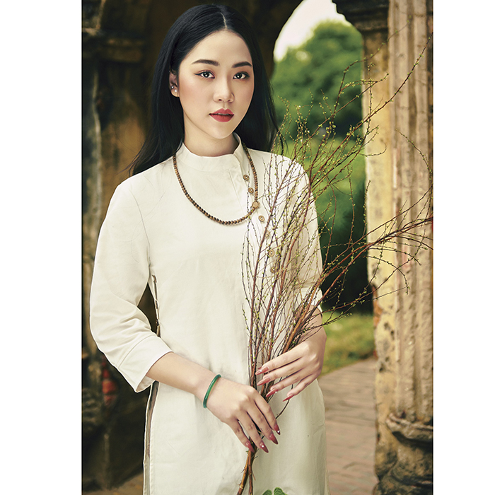 Set bộ áo dài cách tân nữ 2 tà Linen thô mộc tự nhiên ArcticHunter