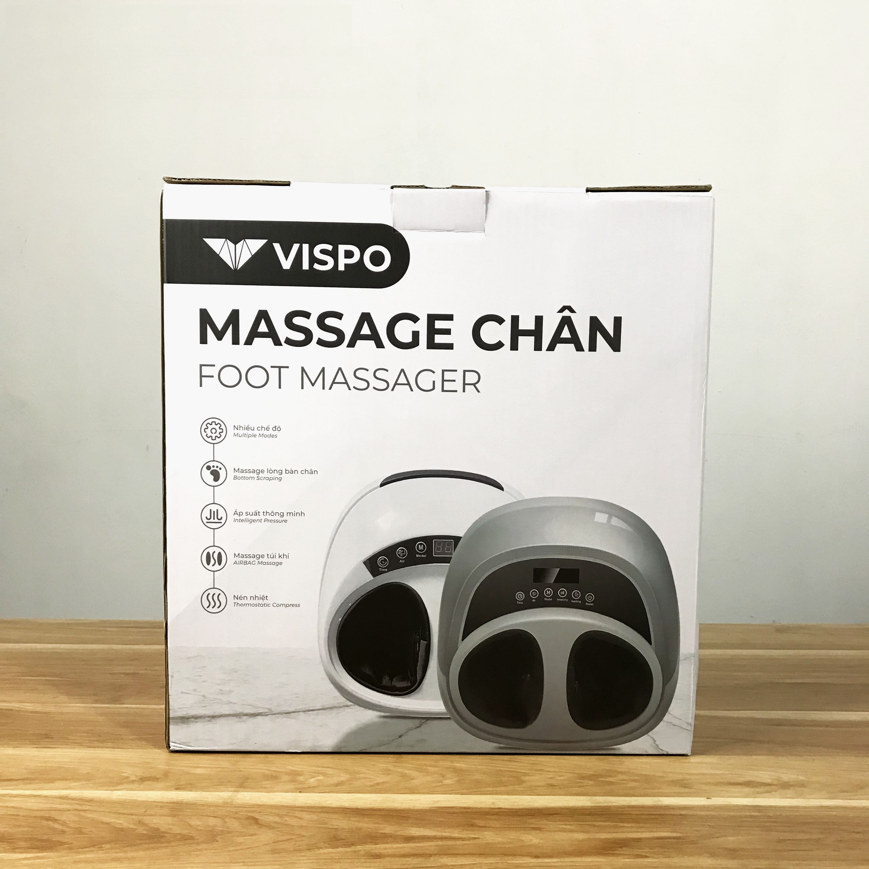 Máy Massage Chân VISPO - Massage Lòng Bàn Chân, Ngón Chân - Máy Massage Sử Dụng Con Lăn Và Áp Suất Khí- Màu Trắng