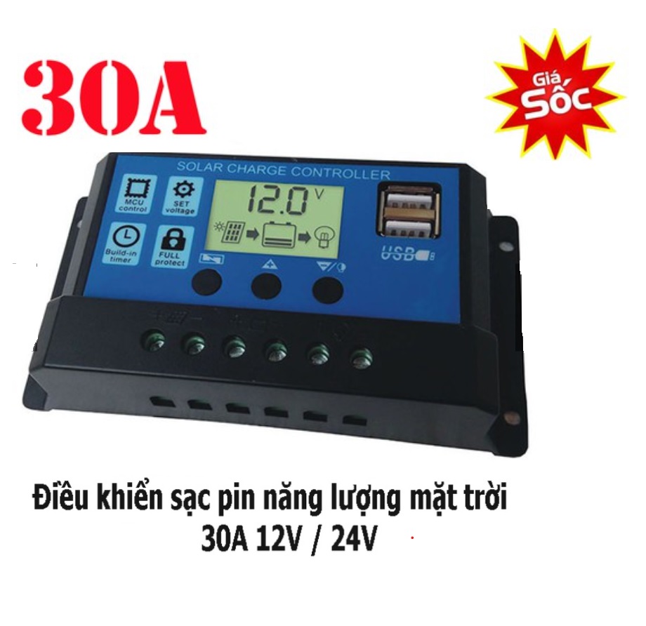 Sạc Năng Lượng Mặt Trời PWM 30A 12V/24V