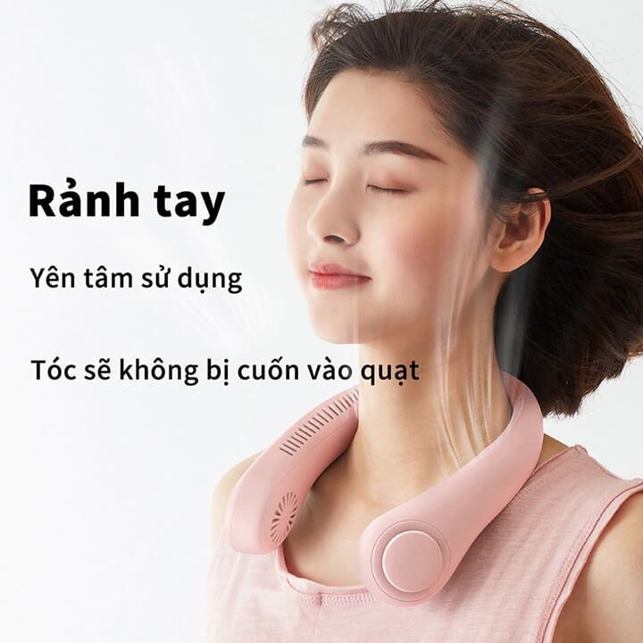 Quạt Đeo Quàng Cổ Tích Điện Mini Không Cánh Dung Lượng Pin Lớn, 3 Chế Độ Gió Mạnh Pin Sạc