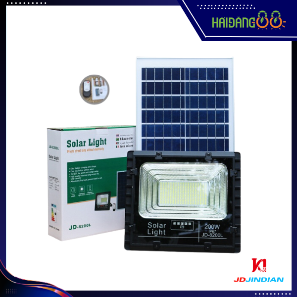 Đèn pha led năng lượng mặt trời 200w chính hãng JINDIAN JD-8200L Chip Led SMD ,Khung  Nhôm