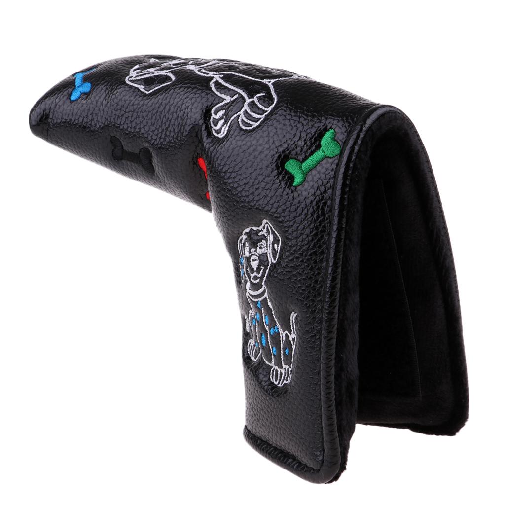 2xWaterproof PU Leather Golf Blade Putter Head Cover Protector Black Dog