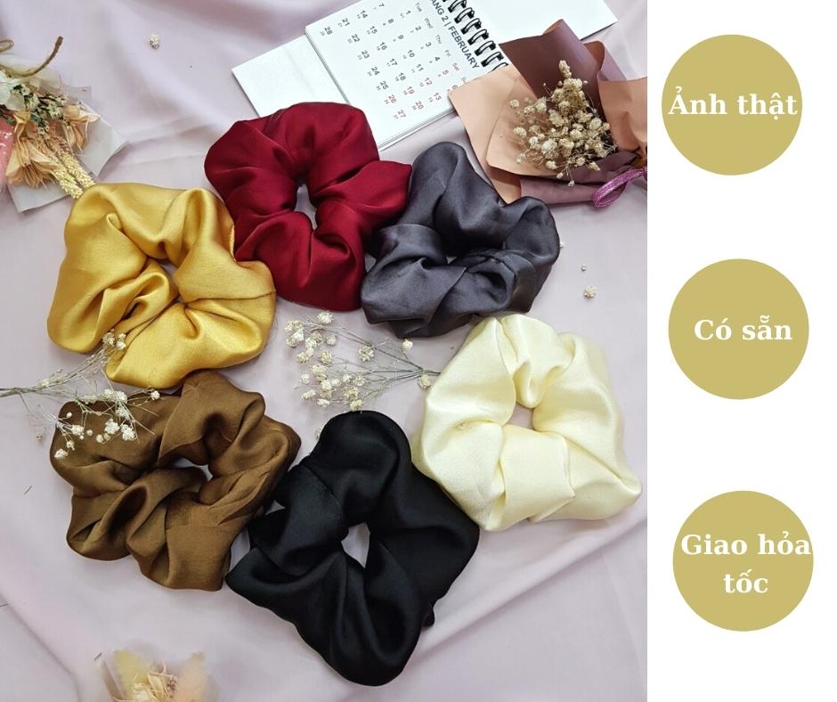 Dây cột tóc vải Scrunchies handmade chất lụa satin mềm mịn