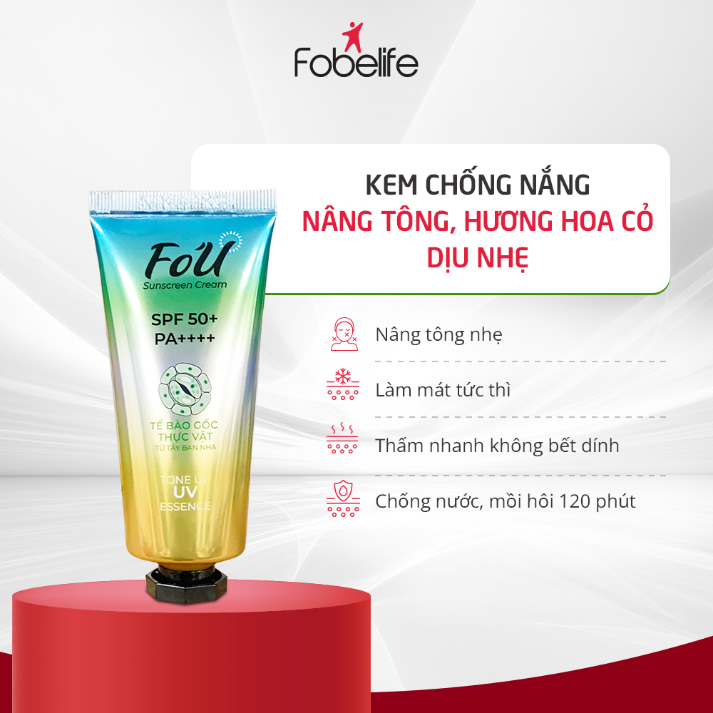 Kem Chống Nắng Fo'U SPF 50+ PA ++++, Nâng Tone Nhẹ, Dưỡng Ẩm Da, Chống Nước Không Gây Bết Dính - Tuýp 50g