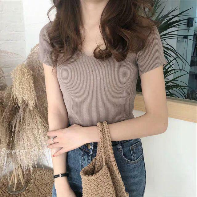 Áo len tăm cổ tim cộc tay - Loại 1
