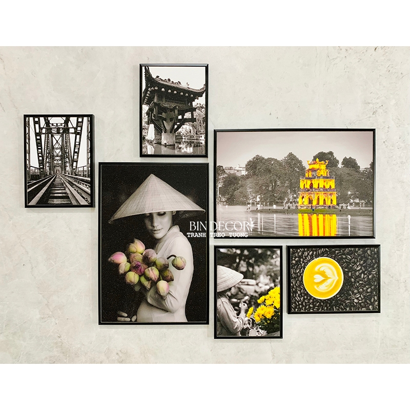 (ẢNH THẬT) TRANH TREO TƯỜNG 6 TẤM HÀ NỘI XƯA TRANH TRANG TRÍ QUÁN