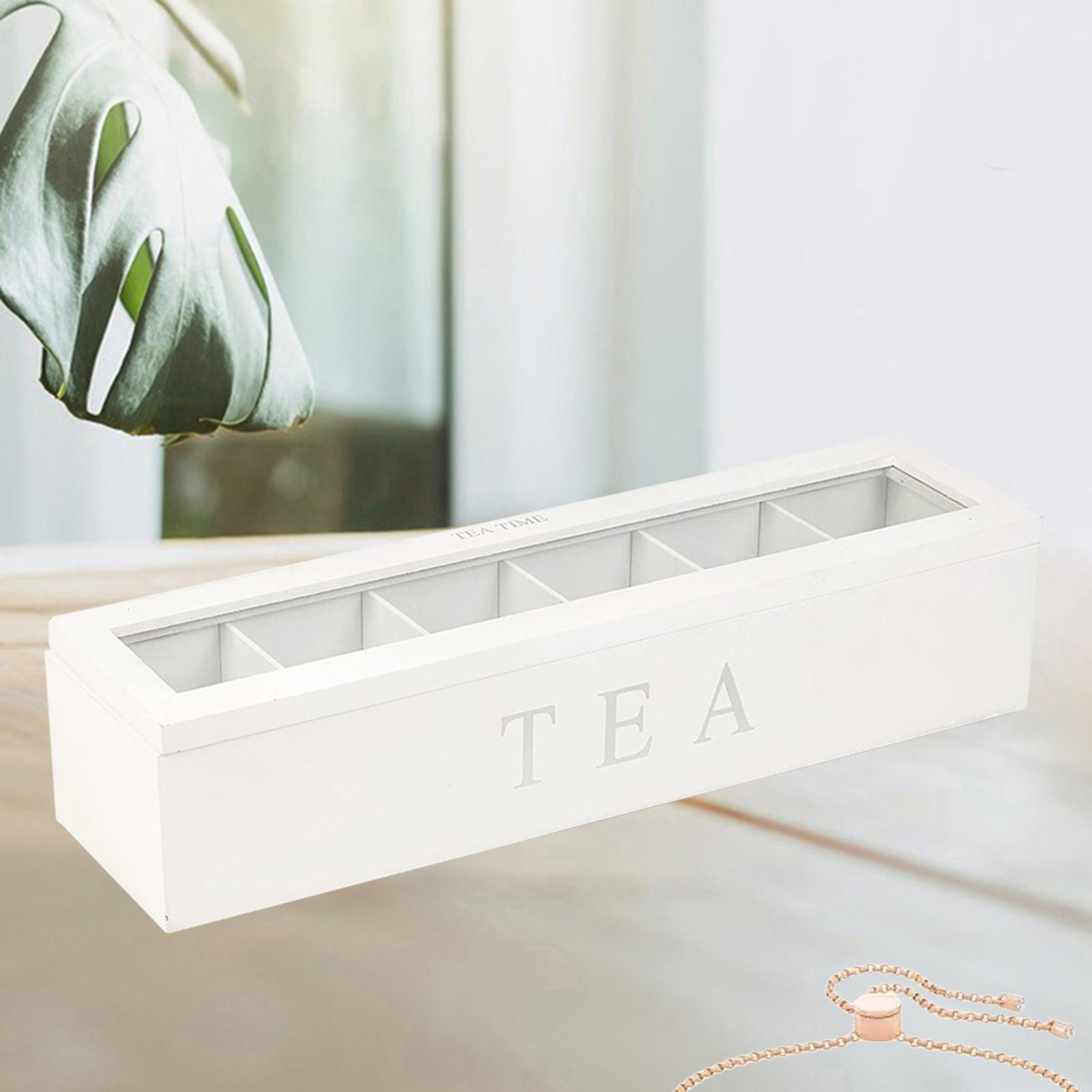 Tea Box with Lid Coffee Bag Storage Holder & 6 Compartment Kitchen Organizer