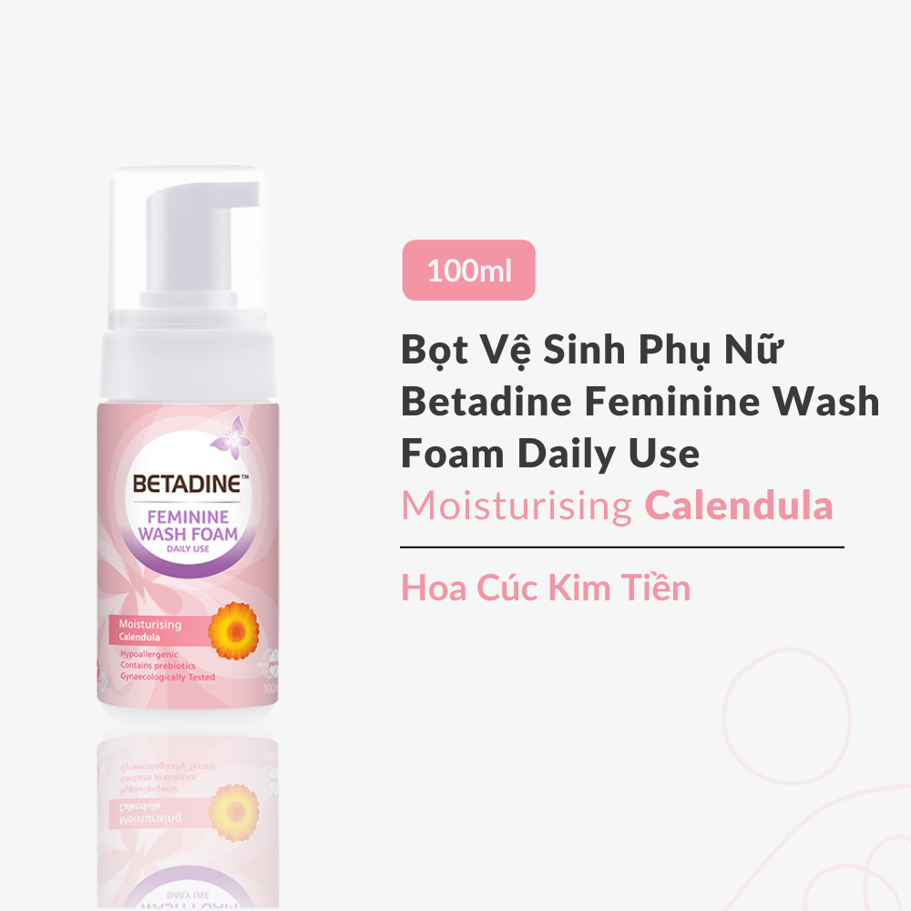 (Date 12/2024) Bọt vệ sinh phụ nữ Betadine Feminine Wash Foam Daily Use Moisturising Calendula 100ml