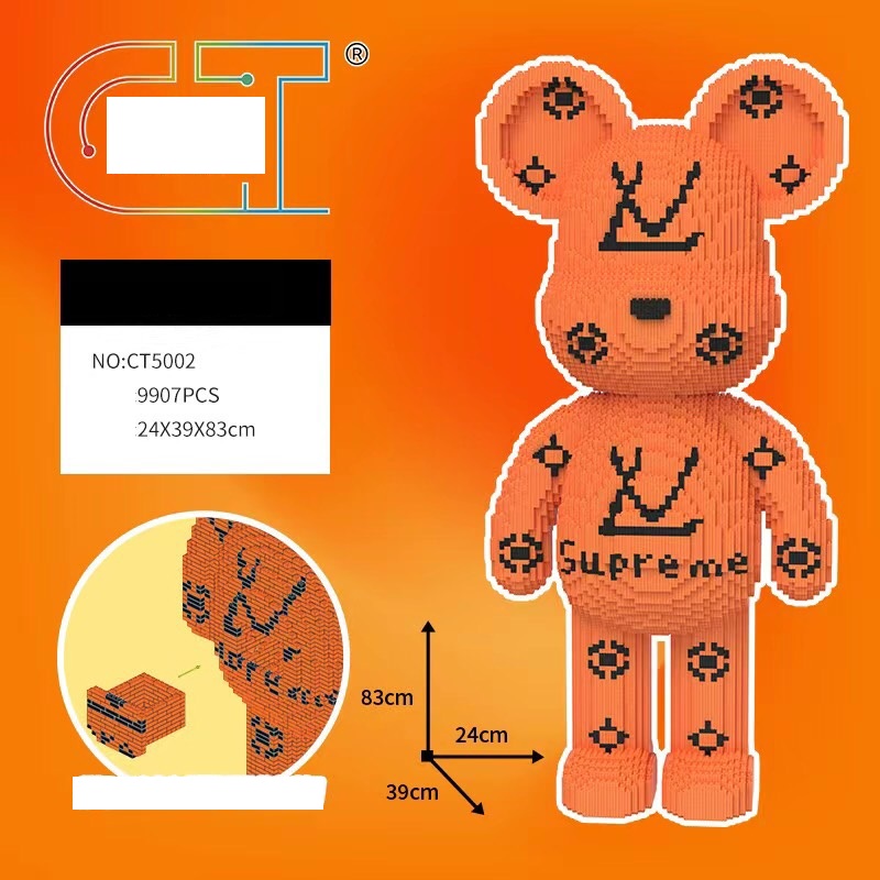 Bộ lắp ghép mô hình gấu bạo lực bearbrick 83cm màu đỏ và cam siêu chất