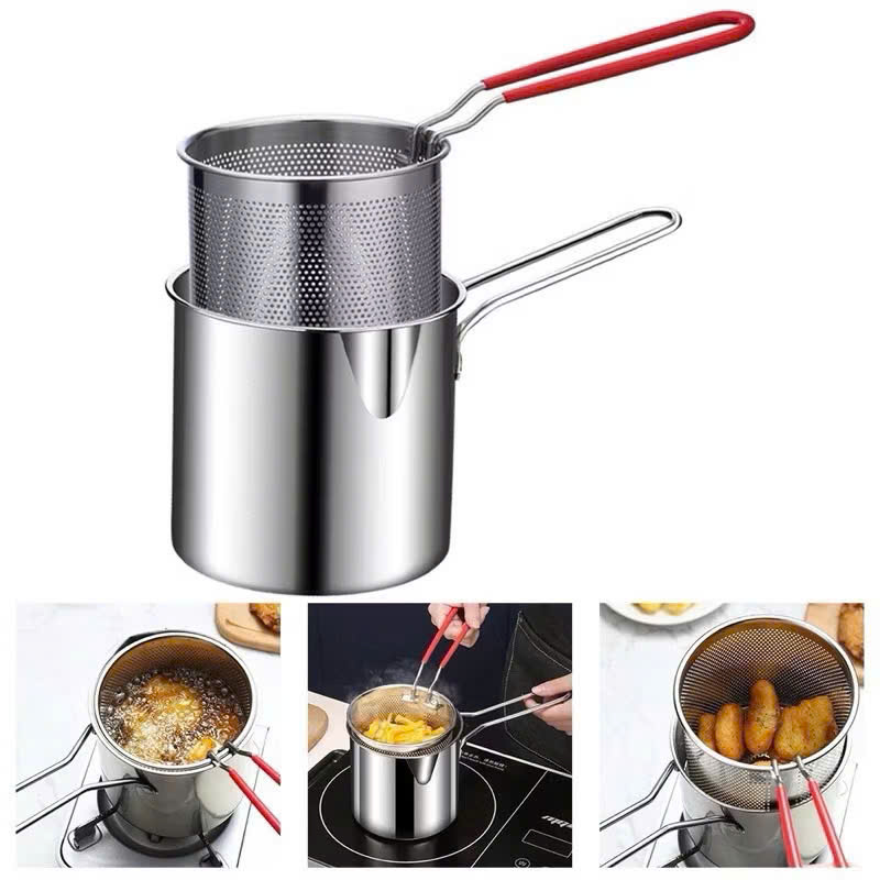 Nồi Chiên Ngập Dầu Thép Không Gỉ 304, Lưới Lọc Tiết Kiệm Dầu, Chống Dính, Dùng Bếp Từ - HÀNG CHÍNH HÃNG MINIIN