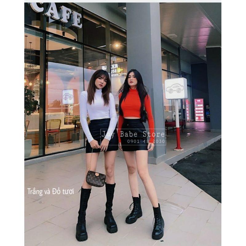 Áo thun croptop cổ lọ cao vừa JOY BABE ❄ thun xịn êm ái, kiểu cách mặc quanh năm Forever 21 trắng đen cổ trụ CROD 3 -2