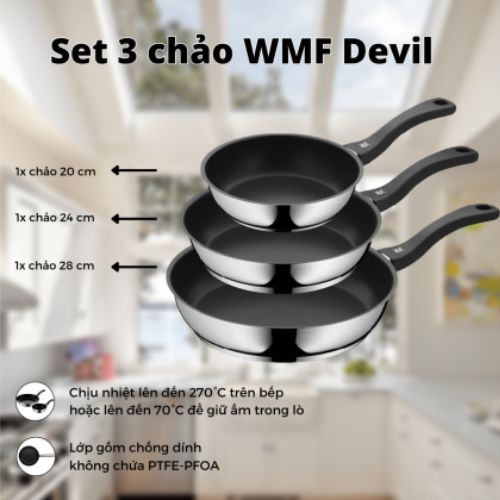 Bộ chảo chống dính WMF devil 3 món 20 + 24 + 28 cm