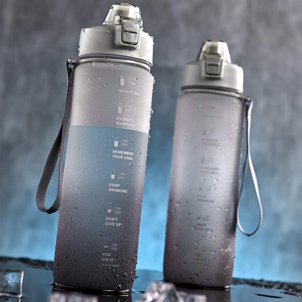 Bình Nước Thể Thao 1.1L Có Vạch Đánh Dấu Thời Gian Không Chứa Bpa & Chống Rò Rỉ