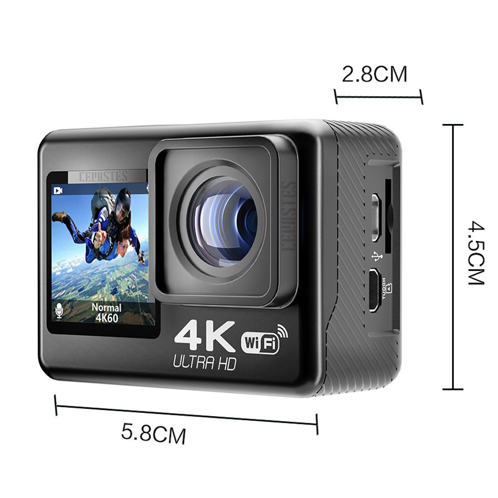 Camera hành động chống rung WiFi CERASTES Màn hình kép 4K 60FPS Góc rộng 170° Camera thể thao chống nước 30m Camera chụp ảnh