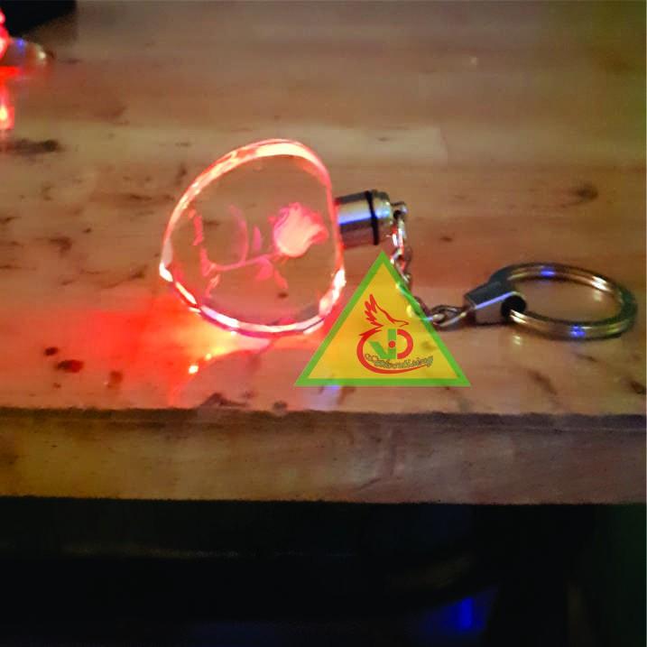 Móc khóa Pha lê _Khắc hình trái tim hoa hồng PLHH_ Quà tặng 8/3,Quà tặng 14/2