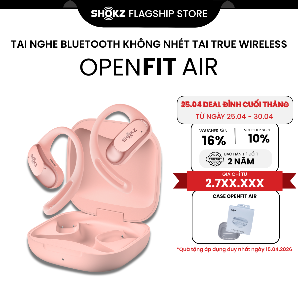 [MỞ BÁN] Tai Nghe Không Nhét Tai Bluetooth True Wireless Earbuds Shokz OpenFit Air T511- Hàng Chính Hãng