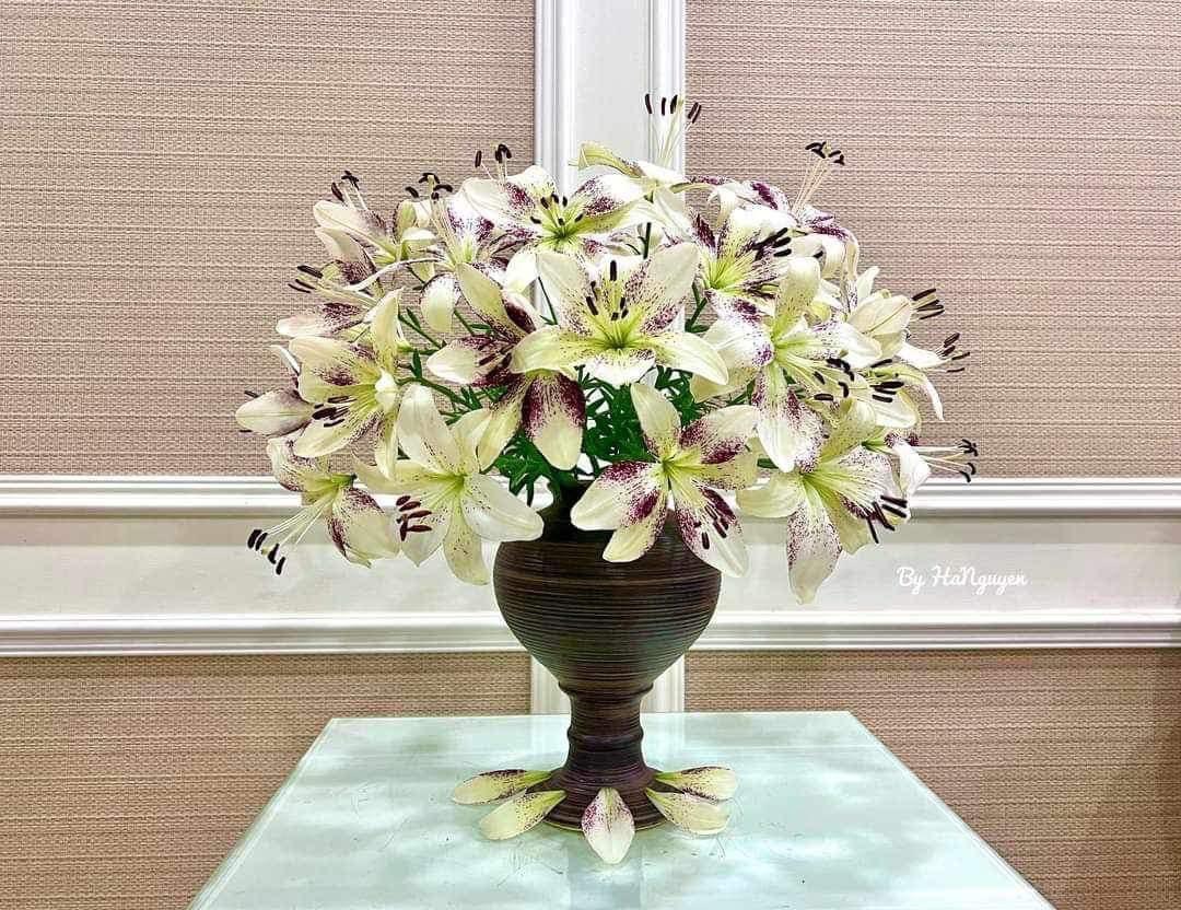 Bình Hoa Lọ Hoa Dáng Chân Đèn Tròn Mới Gốm Sứ Bát Tràng - Gốm Bích