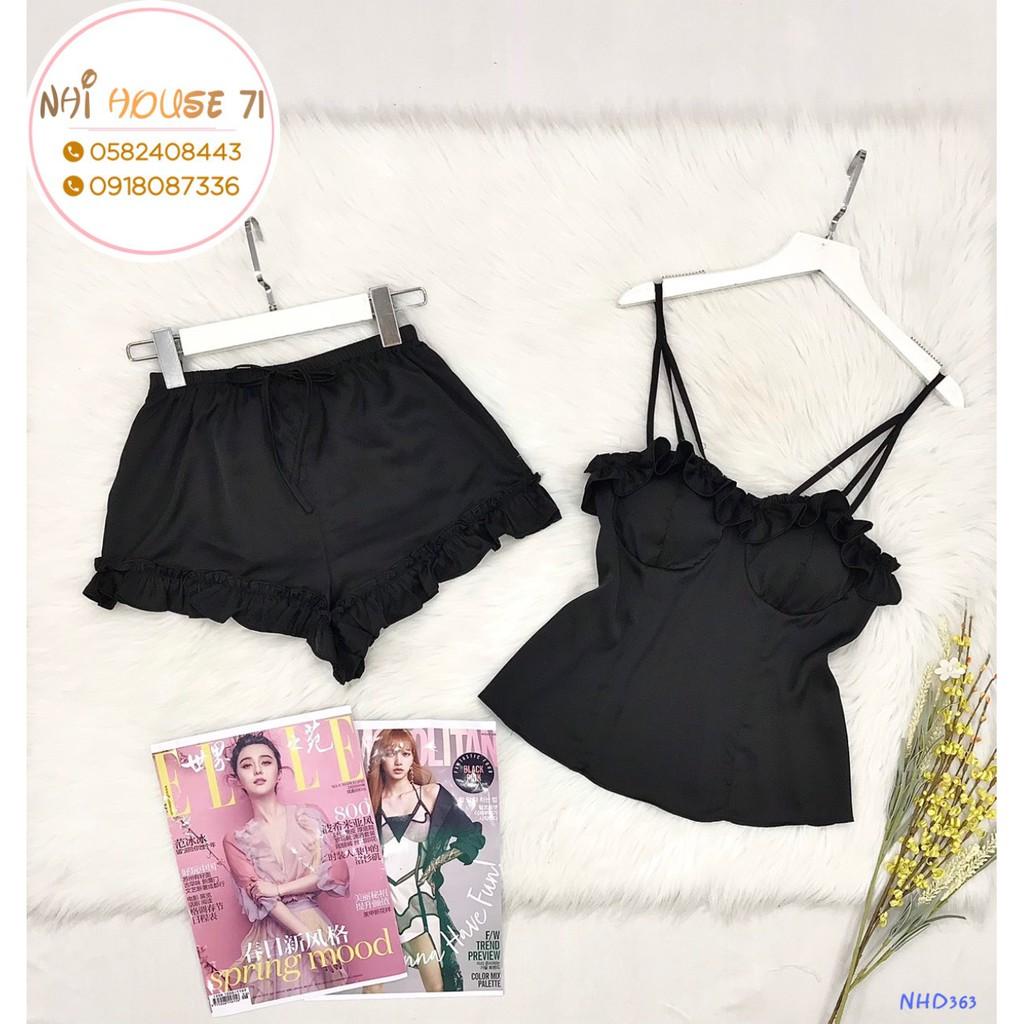 Set Bộ Ngủ Dây Lụa Tô Châu NHIHOUSE71 Quần Đùi Bèo Áo Sexy Dún Bèo Cúp Ngực Gợi Cảm Freesize Dưới 57kg