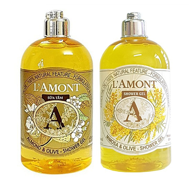 Combo Sữa Tắm L'amont En Provence Almond Shower Gel + Mimosa Shower Gel (Hương hoa Mimosa) 500ml/chai