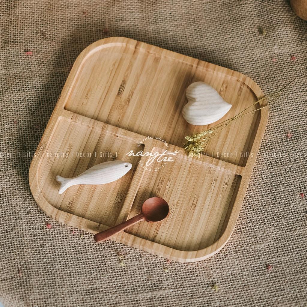 Khay gỗ tre 3 ngăn - Trang trí - Đựng thức ăn