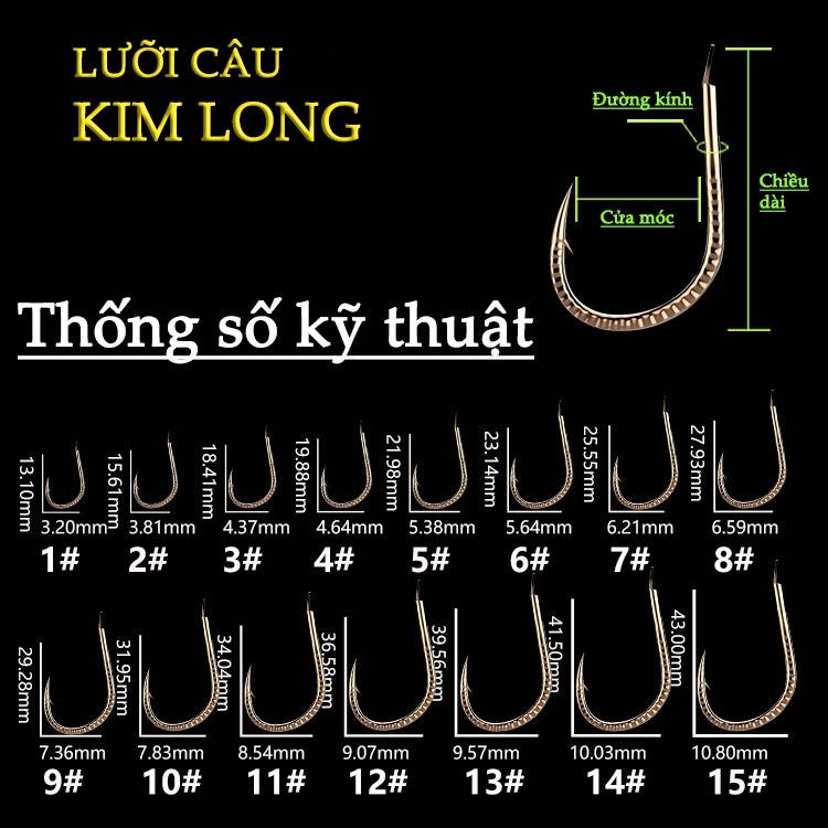 Lưỡi Câu Cá KIM LONG Nhật Bản Màu Vàng Đồng Siêu Bén Lưỡi Câu Có Ngạnh Siêu Bền Cao Cấp
