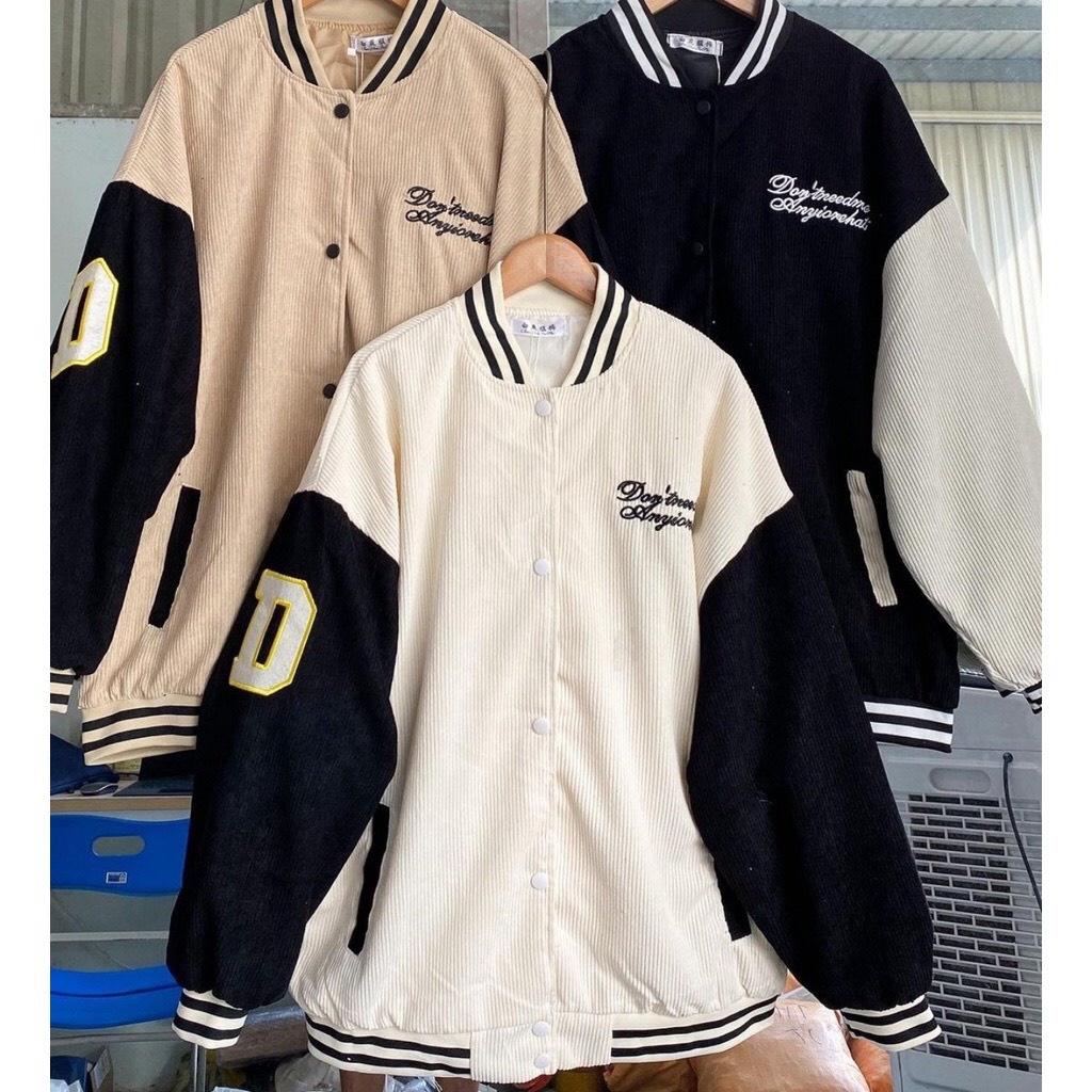 Áo Khoác Bomber BAD REVOLUTION Nhung Gân Tăm Thêu Phối Tay 2 Màu 2 Lớp Form Rộng Unisex Nam Nữ Ulzzang
