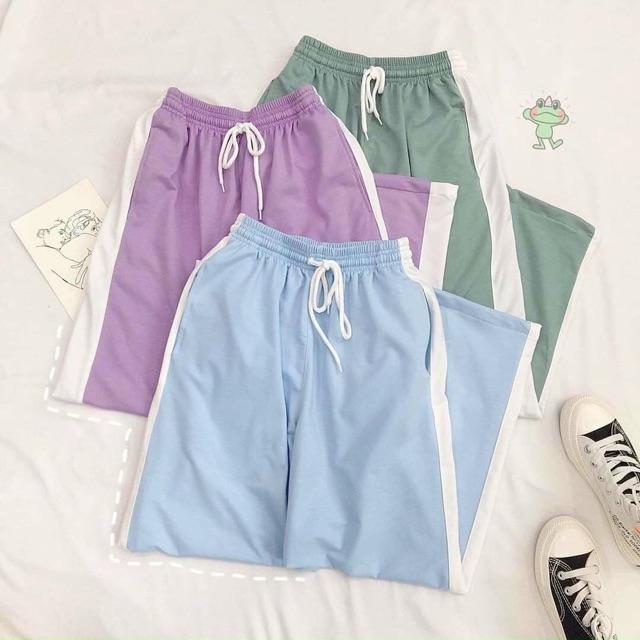 Quần Dài Nữ 1 Sọc Ống Rộng Dáng Suông 4 Màu Pastel Unisex Ulzzang