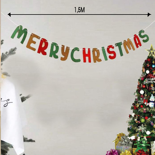 Dây chữ Merry Christmas nhiều màu sắc bằng vải dạ dài 1,5m chữ cao 14,5cm trang trí Giáng sinh Noel