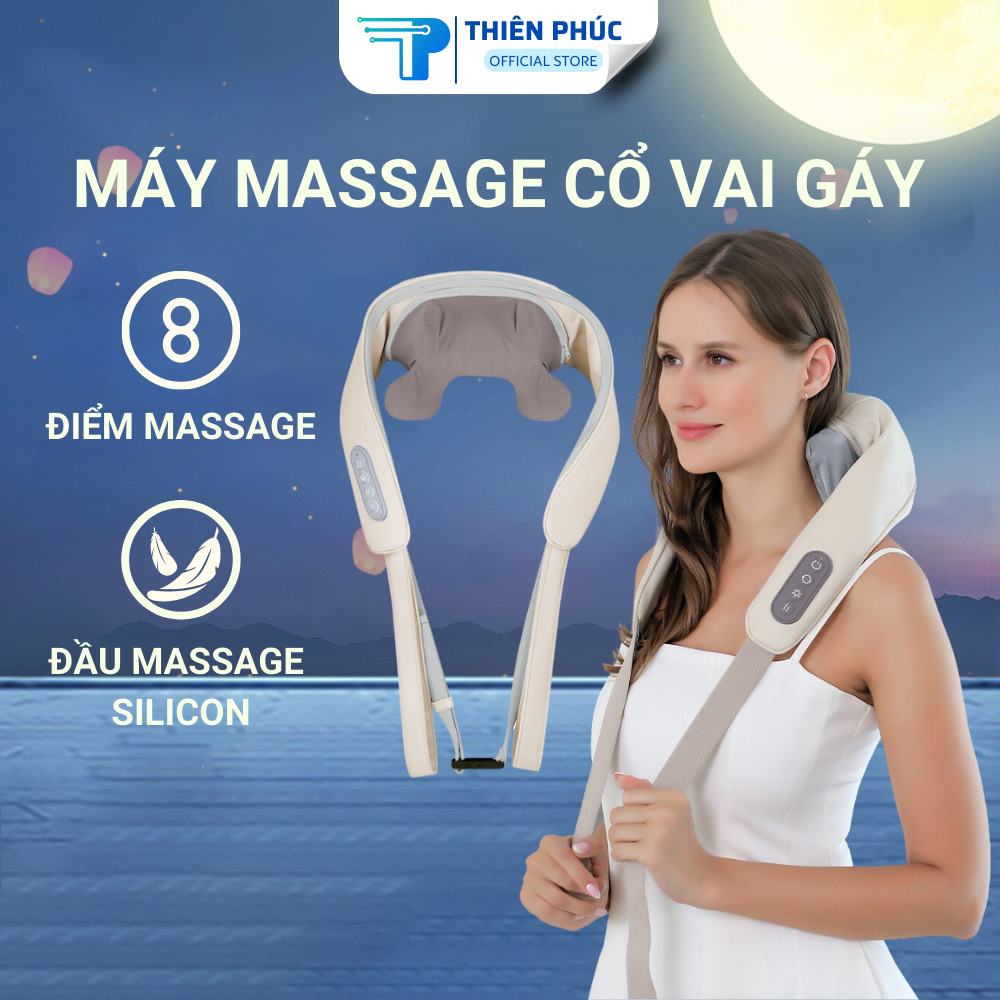 ￼Máy massage cổ vai gáy với 6 đầu mát xa nâng cấp chất liệu silicon, kết hợp chườm nóng giảm đau nhức