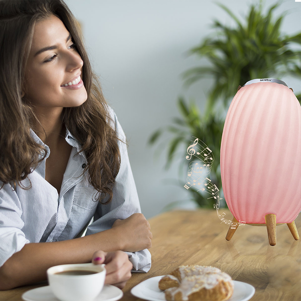 [Hàng Chính Hãng] Loa bluetooth trang trí đèn ngủ 7 màu đèn, chân đế bằng gỗ cao cấp chống mục SoundMax AL-22 | AL22 - Loa Nghe Nhạc kiêm đèn ngủ sang trọng