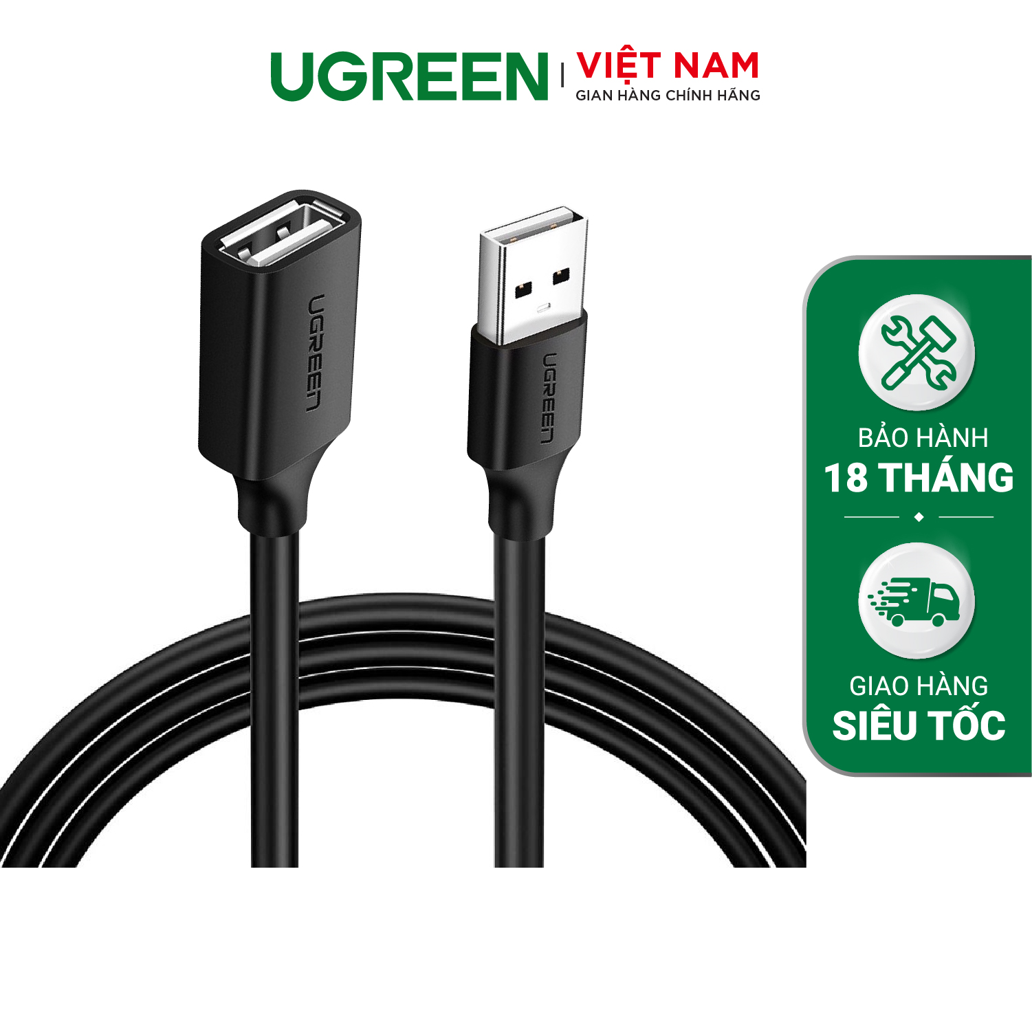 Dây nối dài USB 2.0 (1 đầu đực, 1 đầu cái) dài 1m UGREEN US103 10314 - Hàng chính hãng