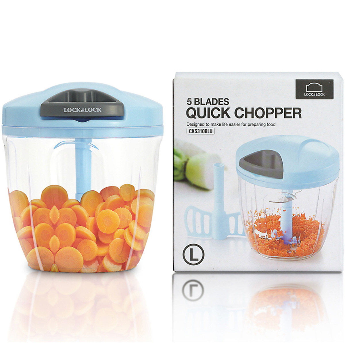 Máy xay tỏi ớt bằng tay Lock&amp;Lock Size L 900ml Màu xanh dương CKS310-BLU - Hàng chính hãng, lực nghiền mạnh với 3 lưỡi dao thép không gỉ - JoyMall