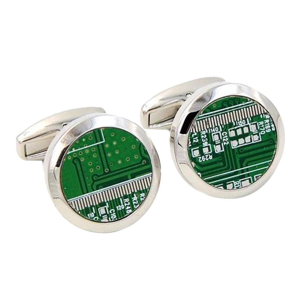 Novelty Retro Men Green PCB Cuff Link Round Circuit Board Design Cufflinks Party Jewelry Gift