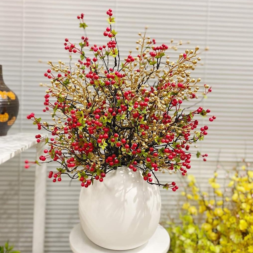 Cành cổ sơ ri trang trí cắm điểm - dài 100cm gồm 6 nhánh - Cây giả, hoa lụa trang trí nhà cửa