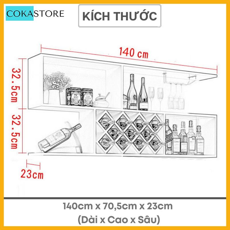 Kệ Gỗ Treo Tường Để Rượu 2 Tầng Hiện Đại Sang Trọng Với 11 Ngăn Đựng Để Nằm Và Giá Treo Ly Inox 304