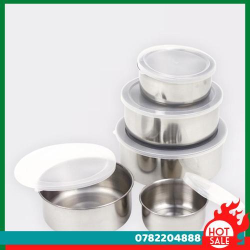 Bộ Thố Lạnh Inox 5 Món , Bộ 5 Hộp Đựng Thực Phẩm Inox Có Nắp Đậy  - CH Hương Thị Miễn Phí Vận Chuyển