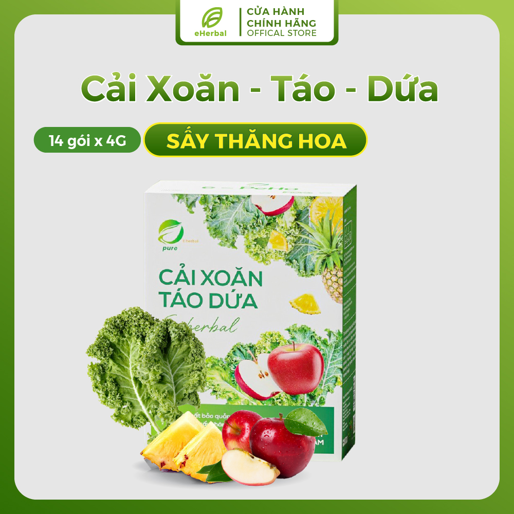 Bột Cải Xoăn - Táo - Dứa Eherbal chính hãng hộp 15 gói x 4g làm đẹp da, tăng cường sức khỏe